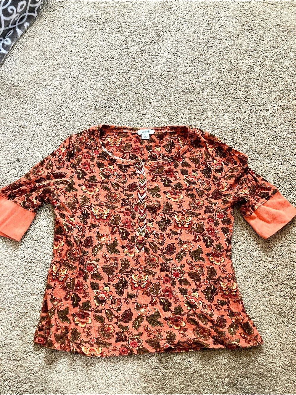 Sundance Floral Short Sleeve Top in Pink/orange  & Brown Size PS